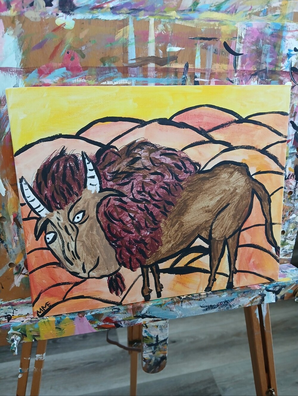 Bison In Hills Painting Art